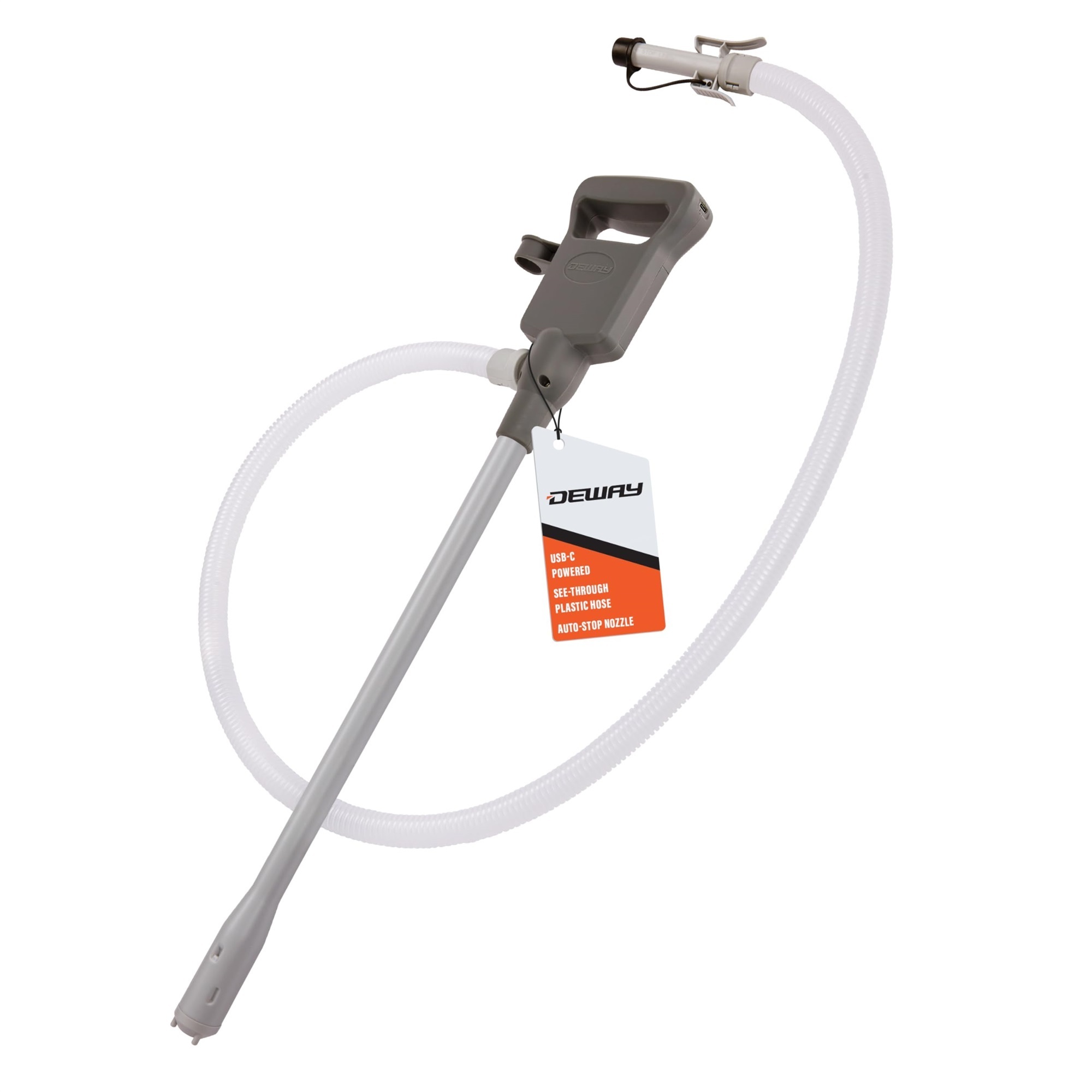 Deway Automatic Fuel Transfer Pump — 3.8 GPM, 51in. Hose, Auto-Stop & Beep, USB-C or AA Power, Model# WAYHHP38ASB
